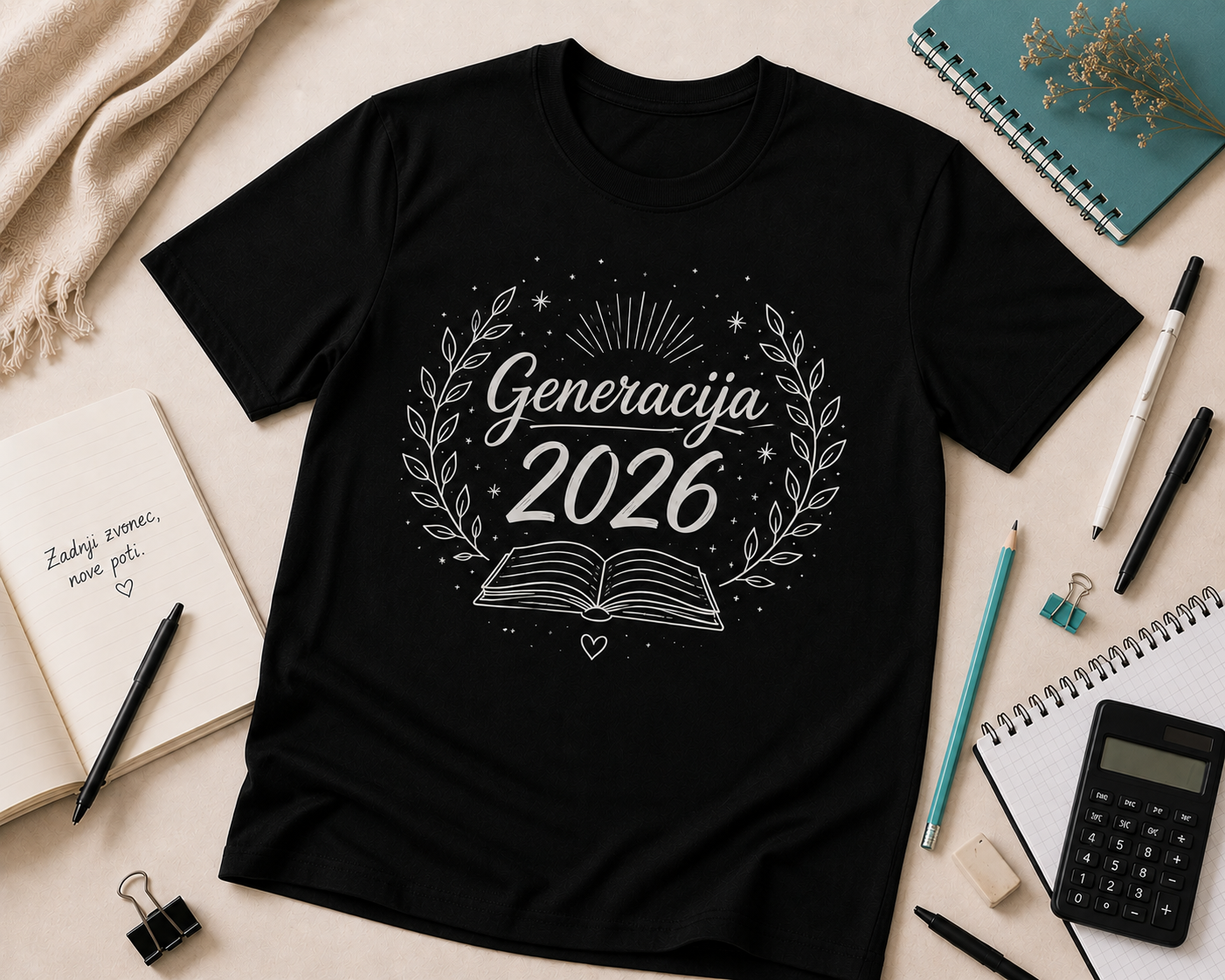 Primer sprednje strani natisnjene majice za valeto ali maturantski izlet